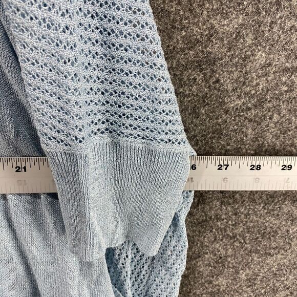 Chico's Top Women 2 Blue Crochet Travelers Open Front 3/4 Sleeve Pockets Rayon - Picture 7 of 9